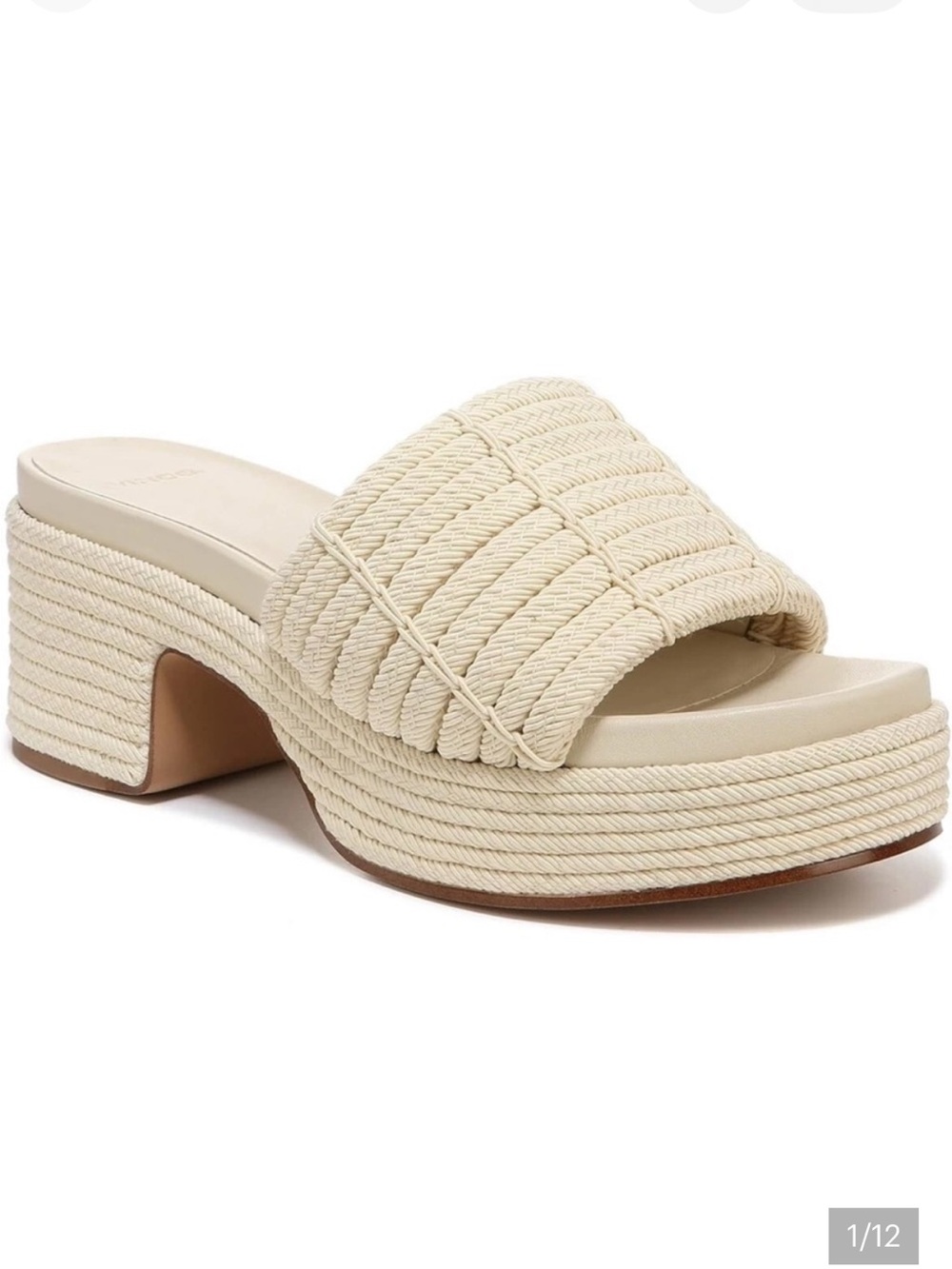 Vince Women's Margo Cord Slip On Slide Sandal Heel Platform White Ivory 9.5